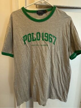 Polo by Ralph Lauren Gray Tee with Green Trim & Chest Logo